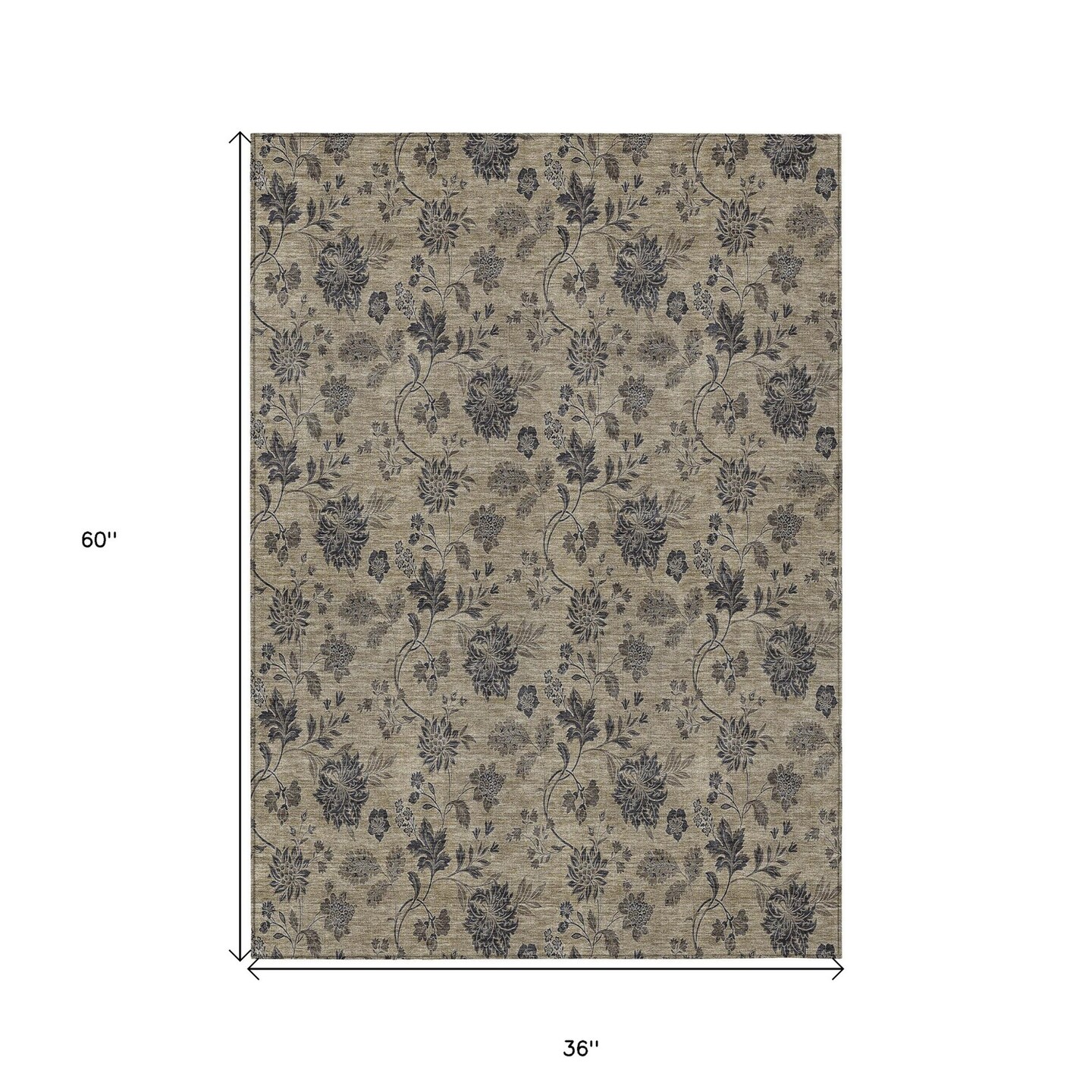 Edge Collections - 3&#x27; x 5&#x27; - Brown - Decorative Floral Area Rug for Indoor and Outdoor Use - 1 Piece