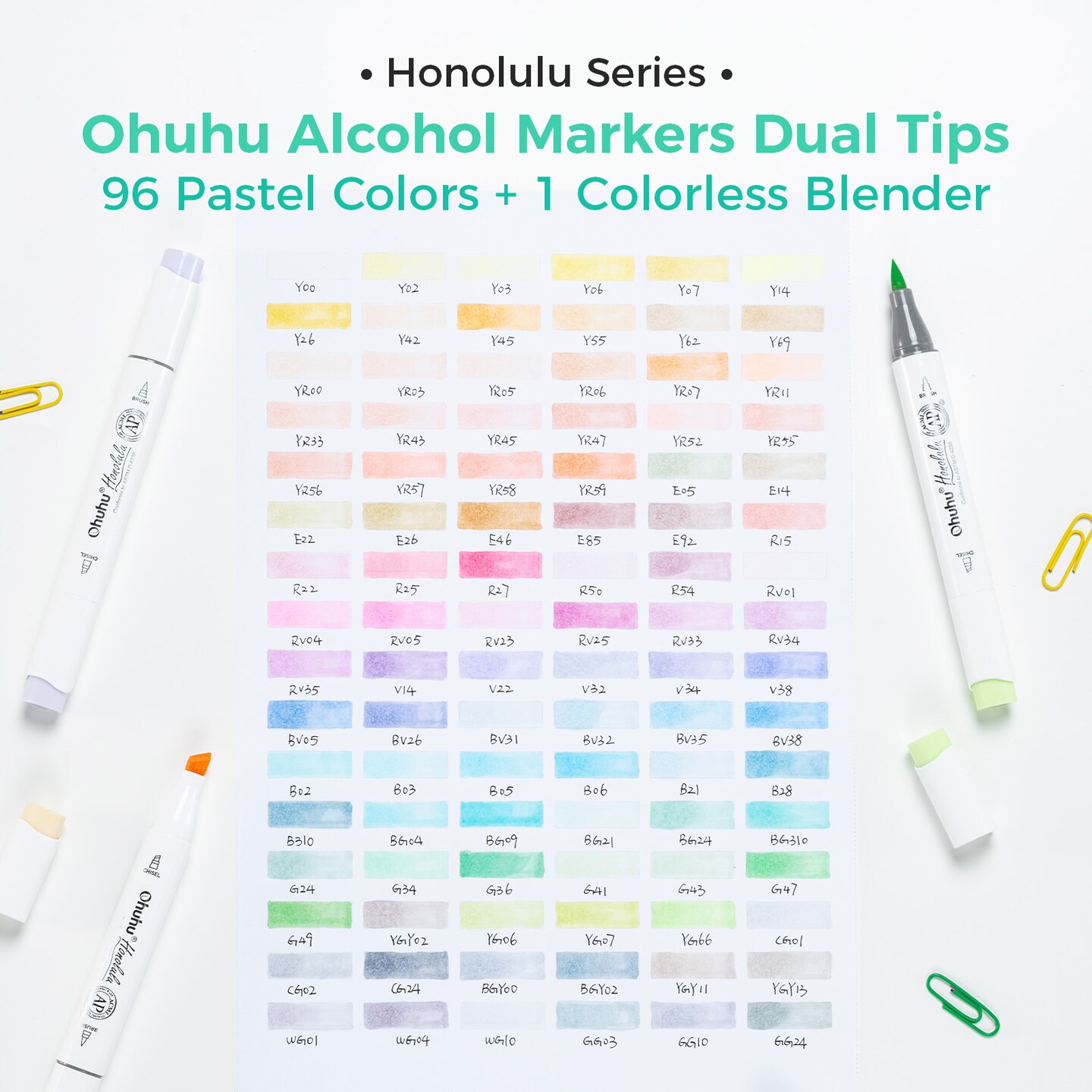 Ohuhu Honolulu 48 Colors + 96 Pastel Colors Alcohol-Based Markers (Sweetness & Blossoming Series), Brush & Chisel, Dual Tips Art Markers Bundle