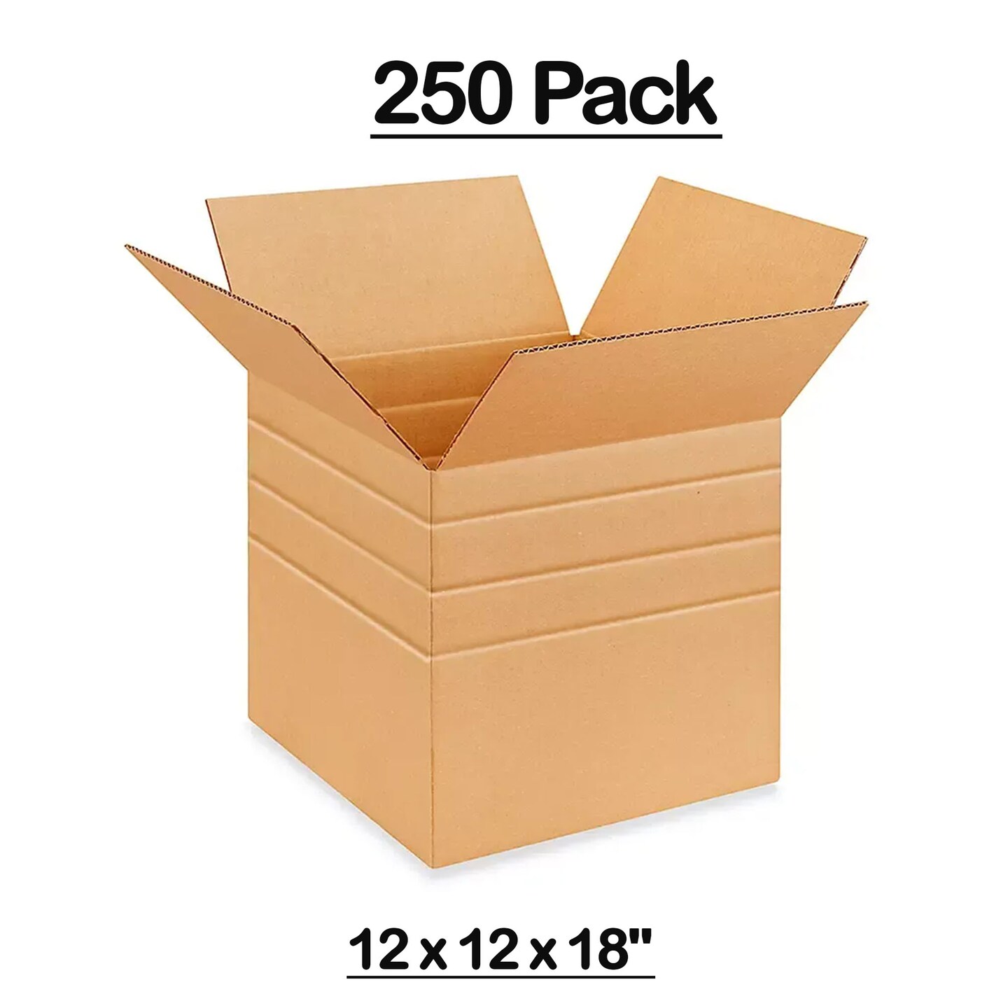 250 Pack Heavy Duty Multi Depth Corrugated Packaging Boxes for Moving and Storage 12 x 12 x 18