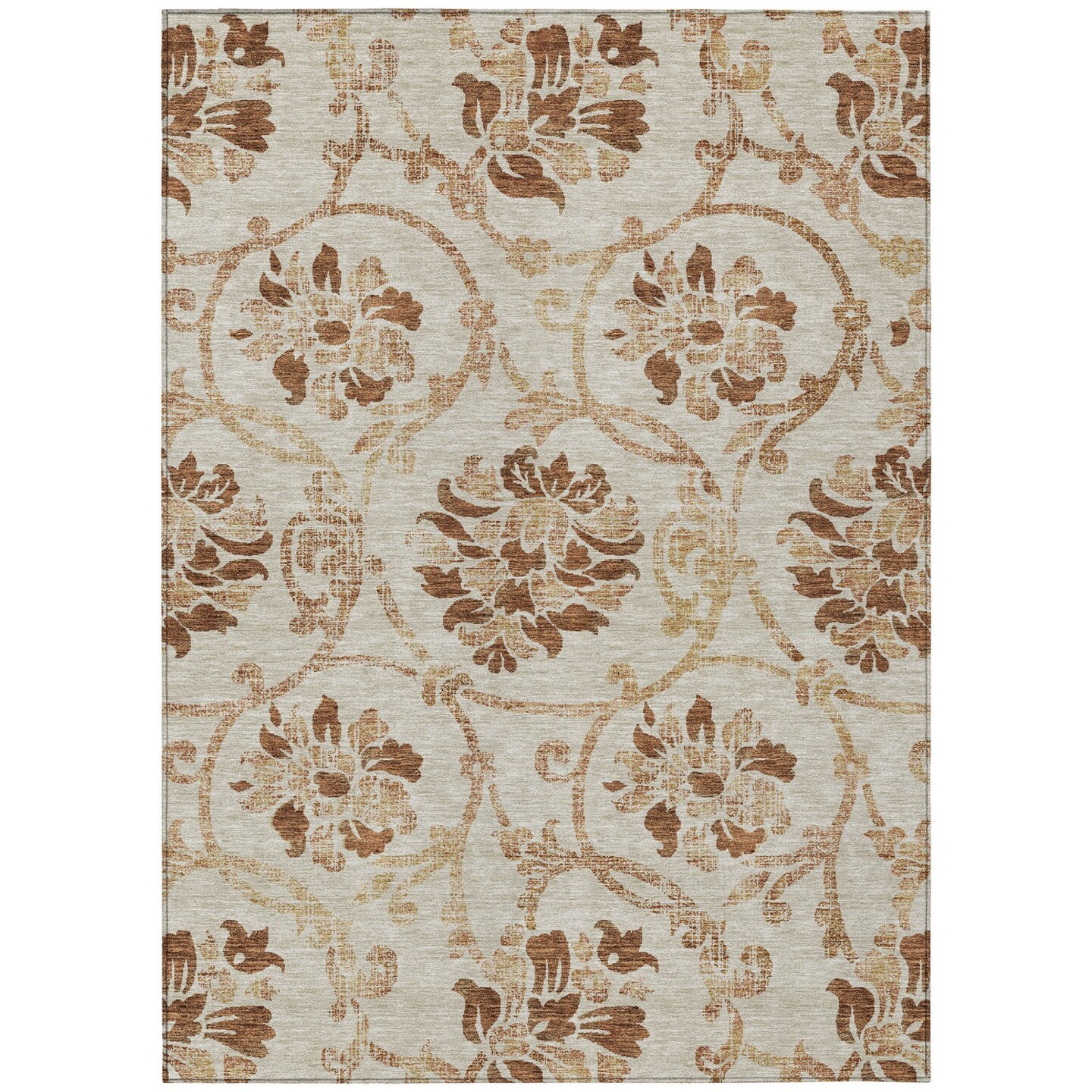 Edge Collections - 8' x 10' - Brown - Floral Area Rug Washable Indoor and Outdoor Use - 1 Piece