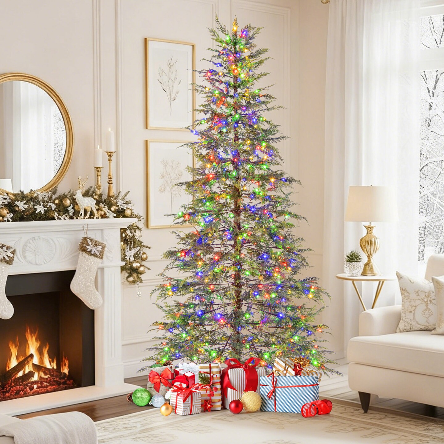 Green TPE and PVC Pre-Lit Christmas Tree with Multicolor LED Lights