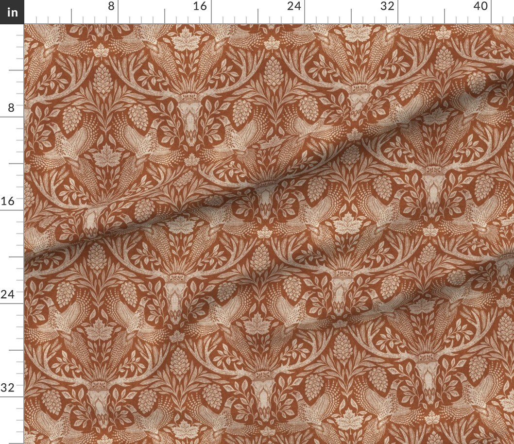 Various Fabrics by the Yard or Fat Quarter Deer Damask Antlers Pheasant Pinecones Woodland Animal Print Rustic Earth Tone Vintage Art Nouveau Texture Orange Autumnal Skull Hunting Lodge Custom Printed Fabric by Spoonflower