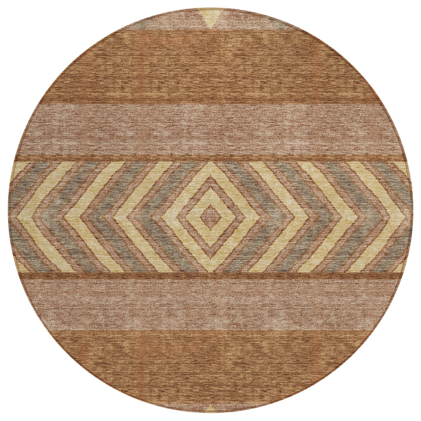 Edge Collections - 8' - Orange - Southwestern Style Washable Round Area Rug - 1 Piece