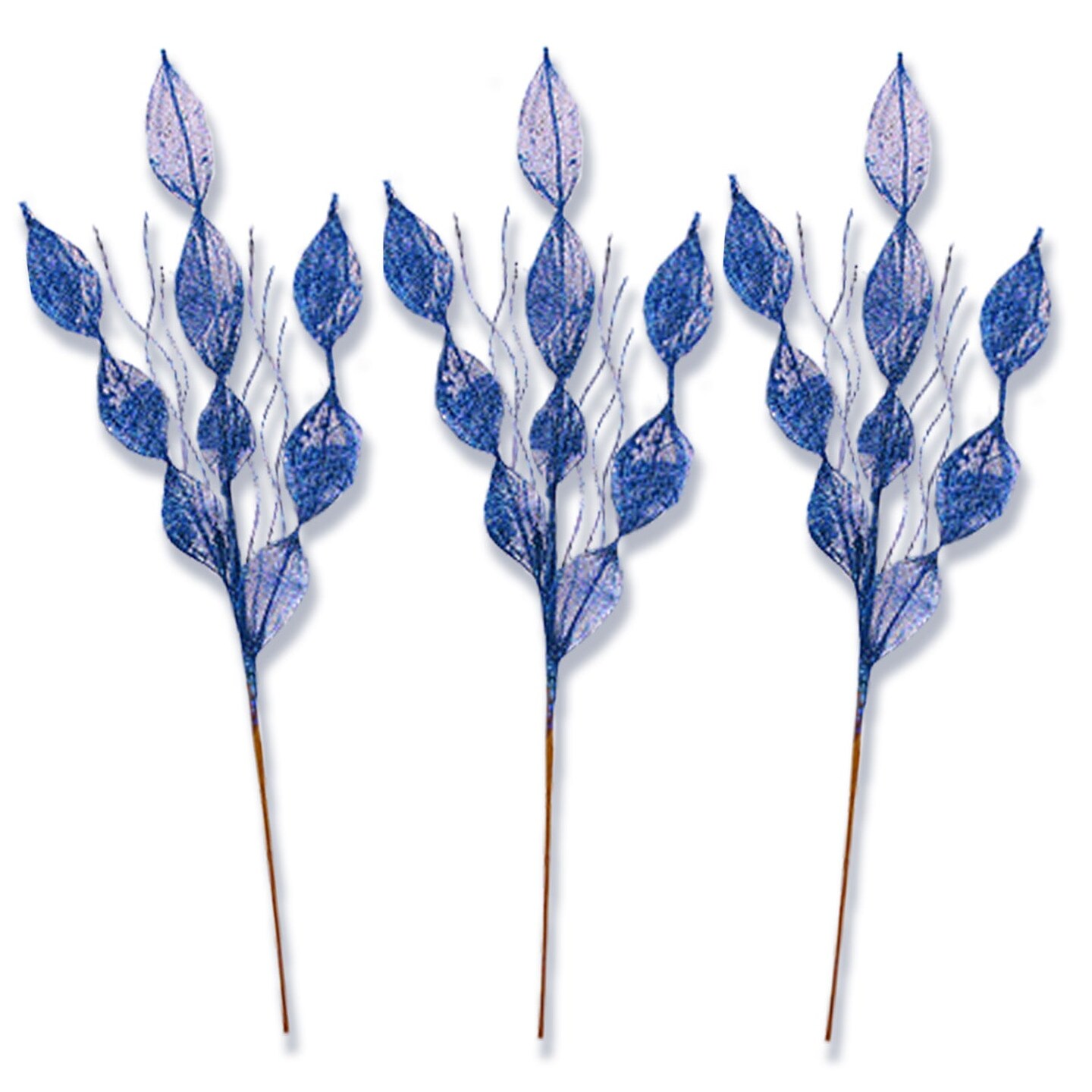 3 Pack of Navy Blue Leafy Glitter Picks with Navy Blue Glitter Spray
