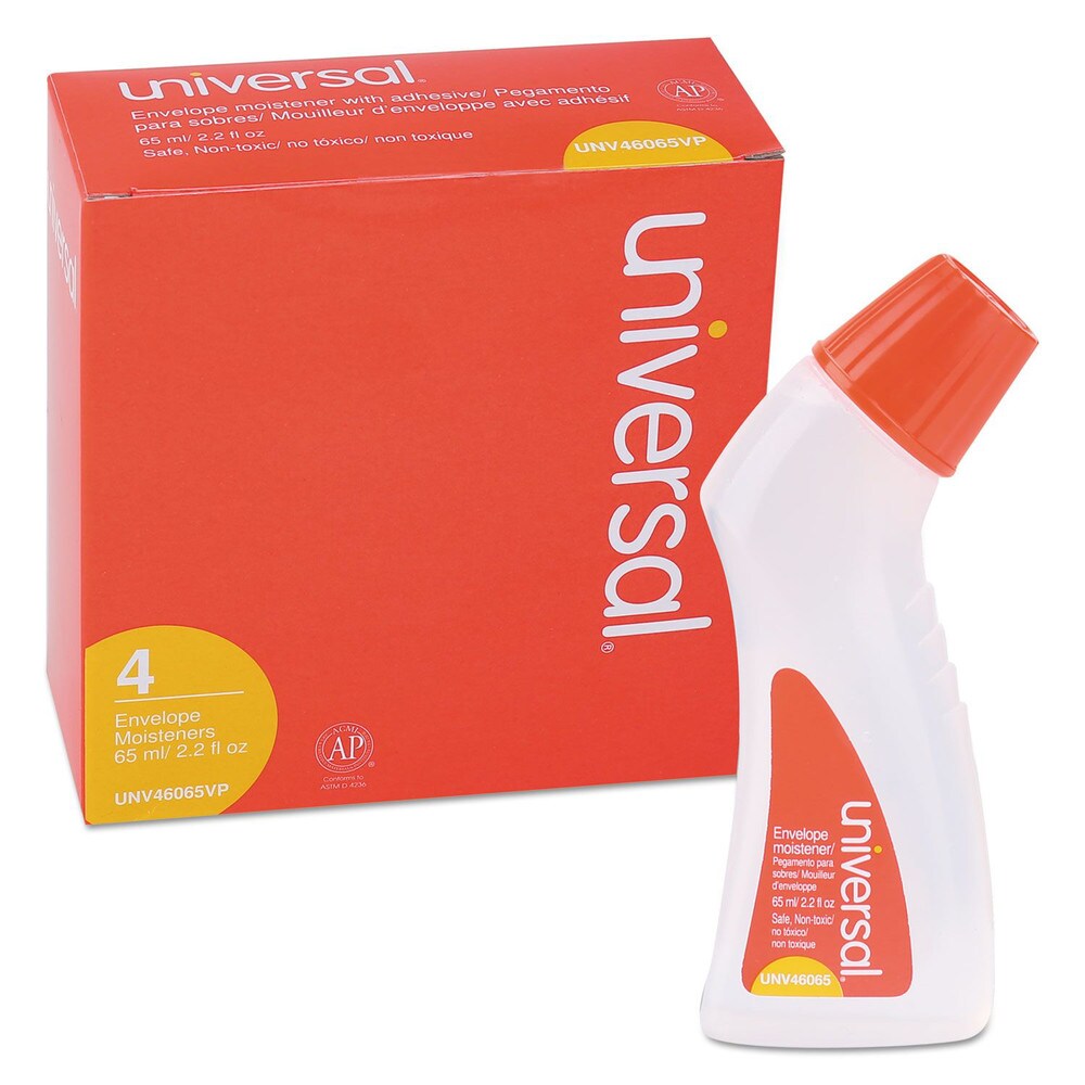 Universal 2.2 oz. Envelope Moistener with Adhesive Bottle - Clear (4/Pack)