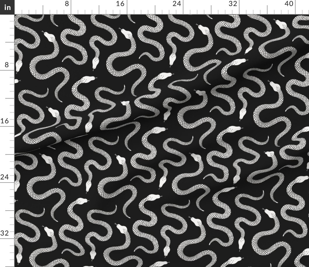Gothic Serpents Black White Snake Hand Drawn Halloween Slithering Reptile Custom Printed Fabric by Spoonflower Various Fabrics by the Yard or Fat Quarter