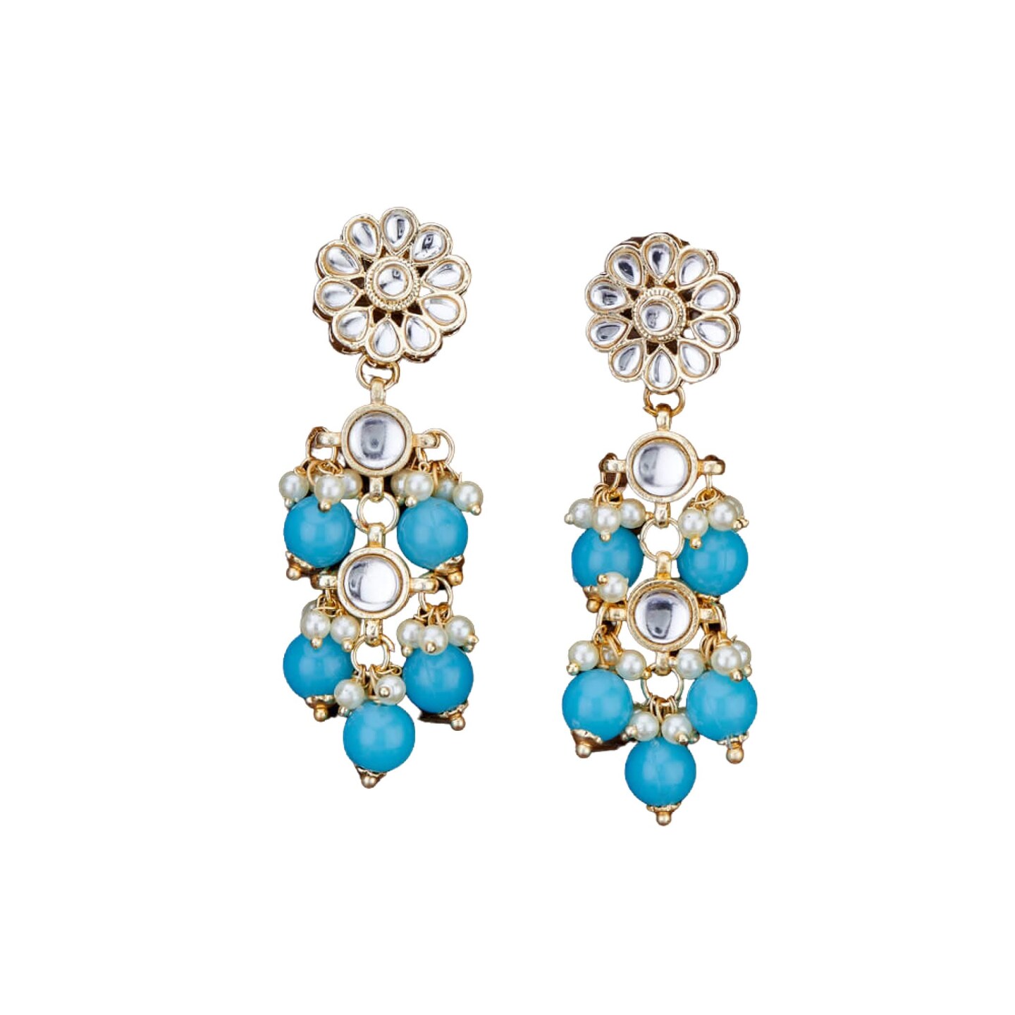 Indian Jhumka Earrings for Women - Large Floral Kundan Faux Pearls Drop Chanbali Earrings Indian Jhumki Ethnic Beaded Bollywood Style Dangle Earrings Jewelry for Bride Birthday Gift for Her