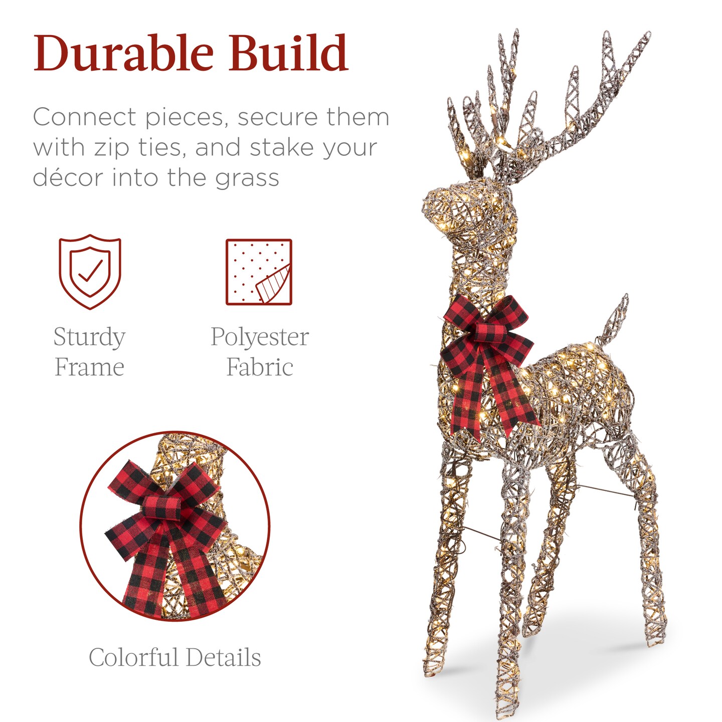 Best Choice Products Lighted Christmas 4ft Reindeer & Sleigh Outdoor Decor Set w/ 205 LED Lights, Stakes