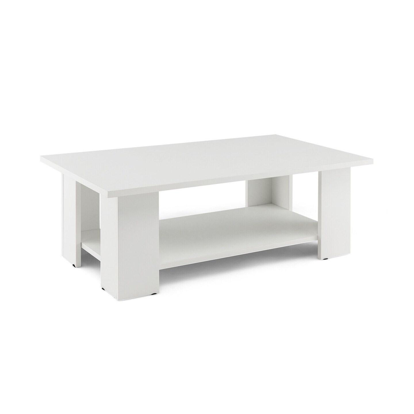 White Engineered Wood Coffee Table with Two-Tier Storage Shelf