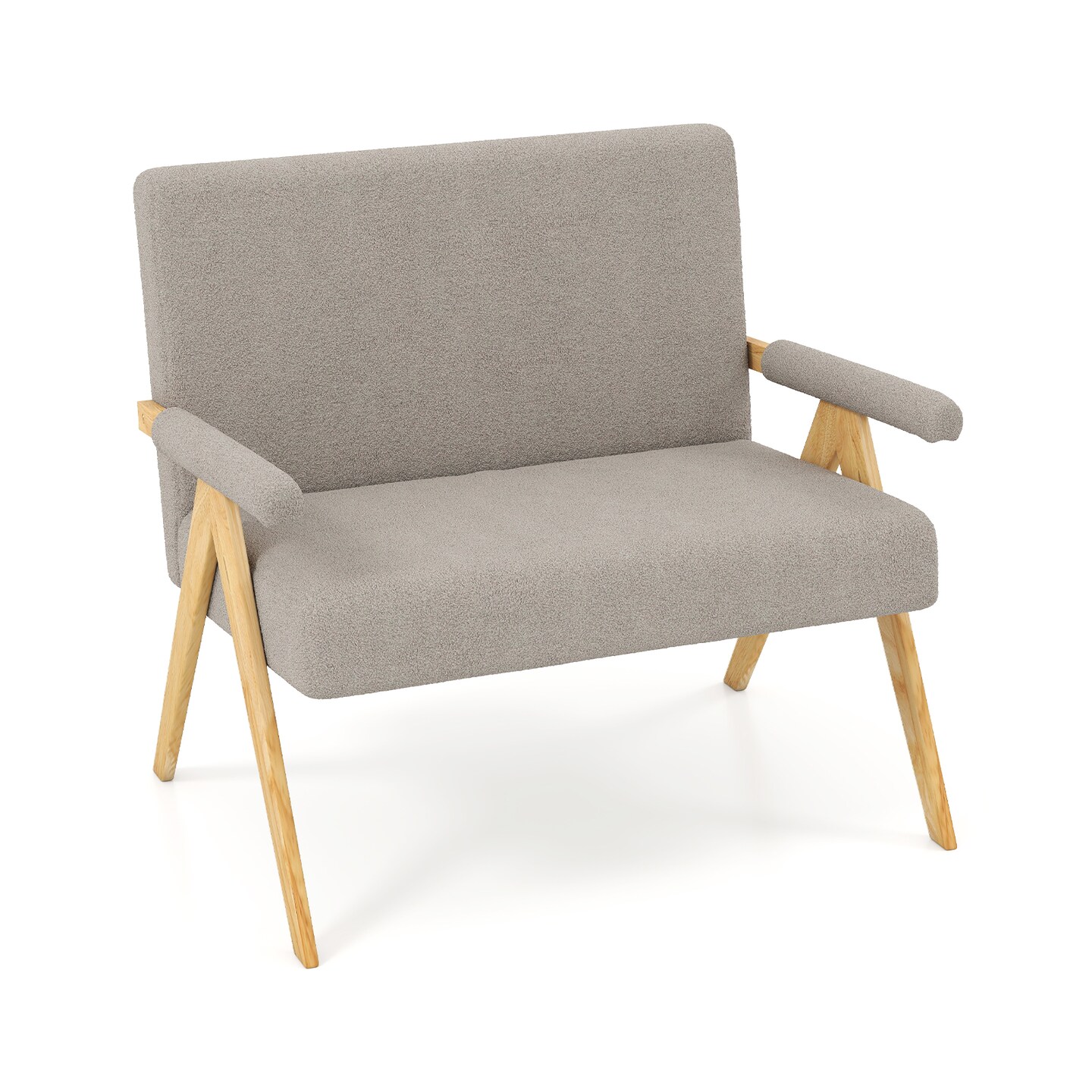 Plush Sherpa Loveseat Sofa with High-Density Cushion and Rubber Wood Legs for Home Decor
