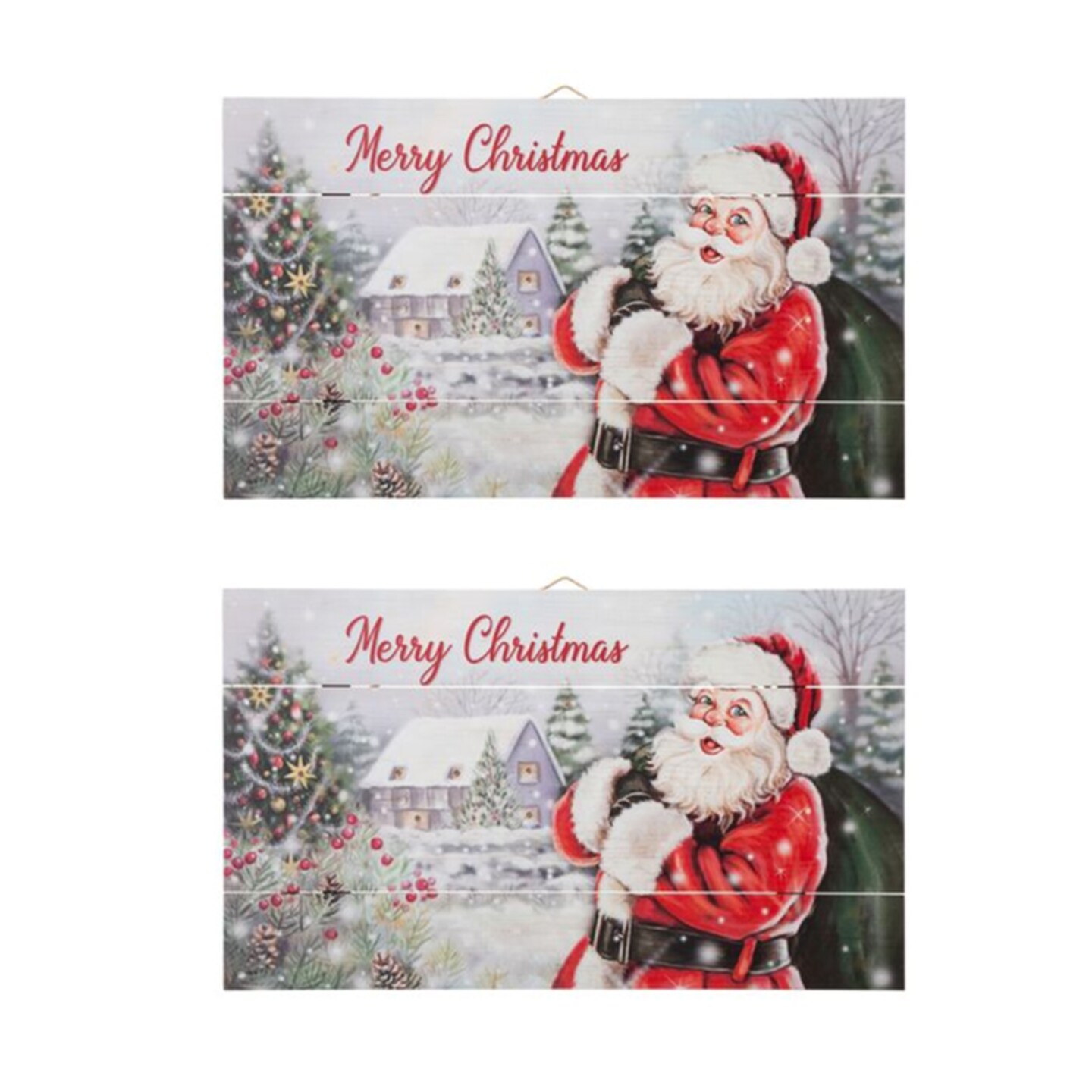 Set of 2 24&#x22;L Lighted Wooden Santa Wall Decor