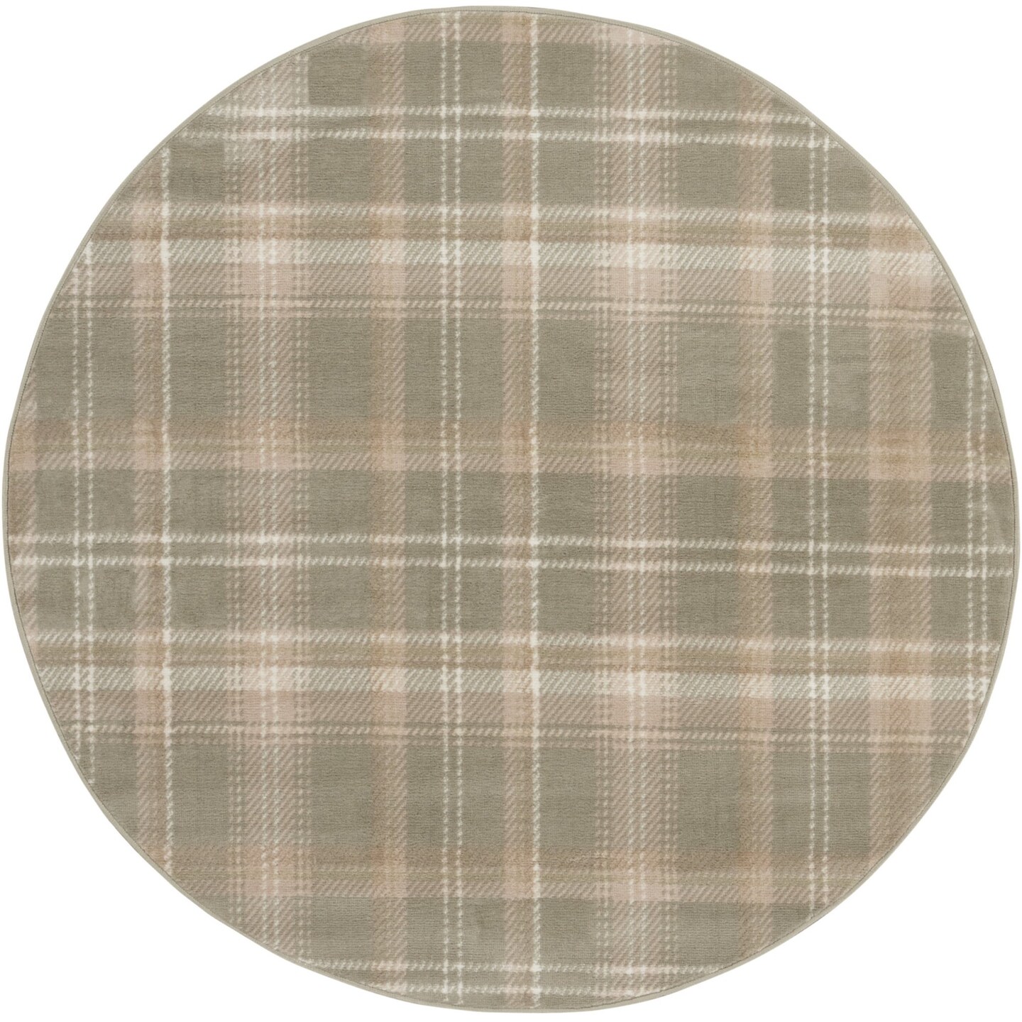 Edge Collections - 5' - Green - Durable Plaid Round Rug for Stylish Home Decor - 1 Piece
