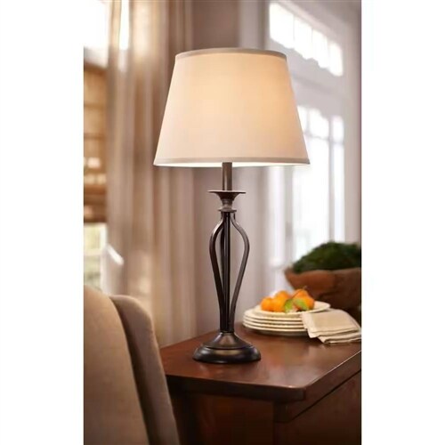 Rustic Bronze Metal Table Lamp with Linen Shade and Touch Control Perfect for Living Room