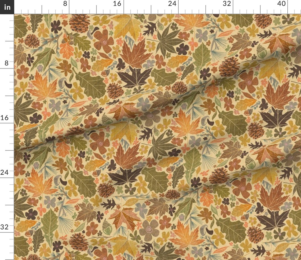 Various Fabrics by the Yard or Fat Quarter Fall Trees Flowers Leaves Forest Leaf Autumn Fall Halloween Thanksgiving Mushrooms Acorns Twigs Pine Cones Pine Needles Botanicals Earth Tones Custom Printed Fabric by Spoonflower