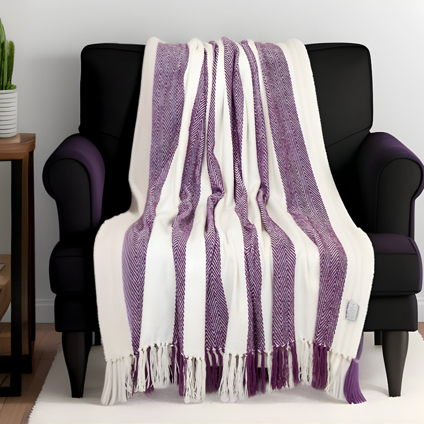 Edge Collections - 60" x 50" - Purple - Cozy Striped Throw Blanket for Inviting Spaces - 1 Piece
