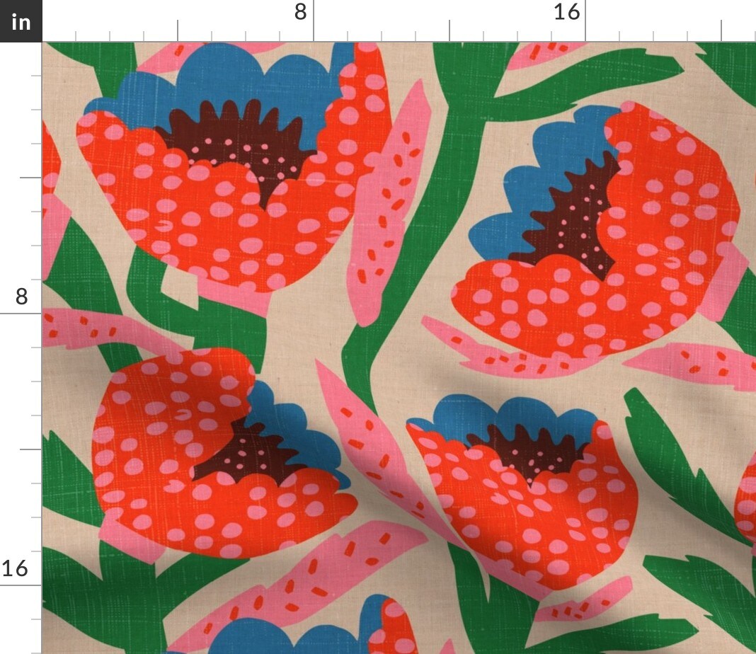Bohemian Bold Folk Art Abstract Floral Dots Botanical Leaves Abstract Floral Boho Large Scale Peony Scandi Custom Printed Fabric by Spoonflower Various Fabrics by the Yard or Fat Quarter