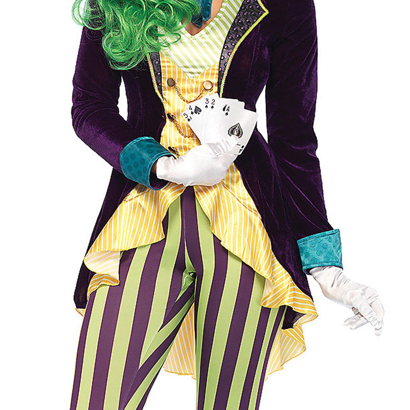 Womens Wicked Joker Costume Sequin Velvet Jacket With Bow Tie And Striped Leggings