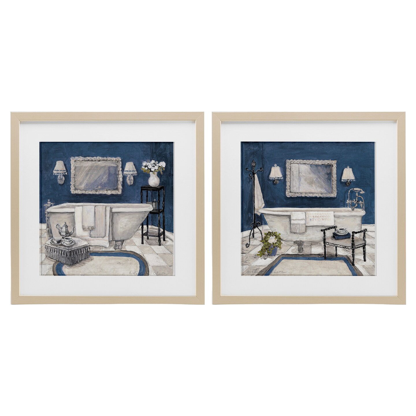 Stupell Industries Elegant Blue Bath 2 Piece Black Framed Print Under Glass Set, design by Charlene Olson