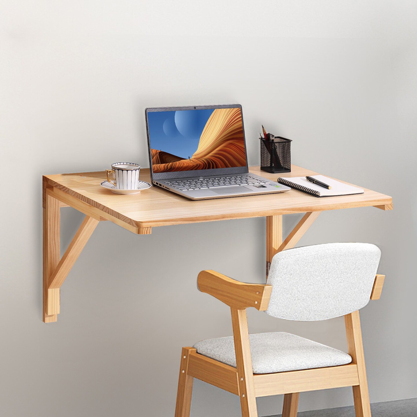 Wall-Mounted Folding Table, Drop-Leaf Solid Wood Floating Desk