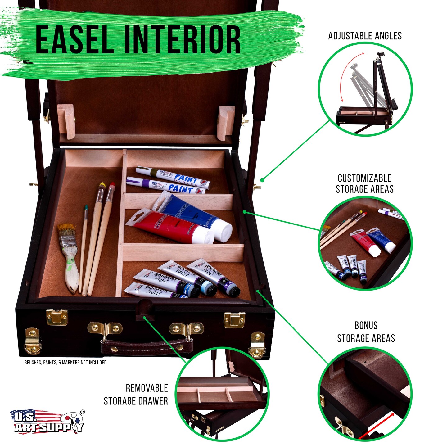 Large Black Cherry French Easel, Adjustable Plein Air Easels, Beechwood Sketchbox Tripod for Field &#x26; Studio Painting Easel for Adults, Drawing, Display - Portable with Drawer &#x26; Palette