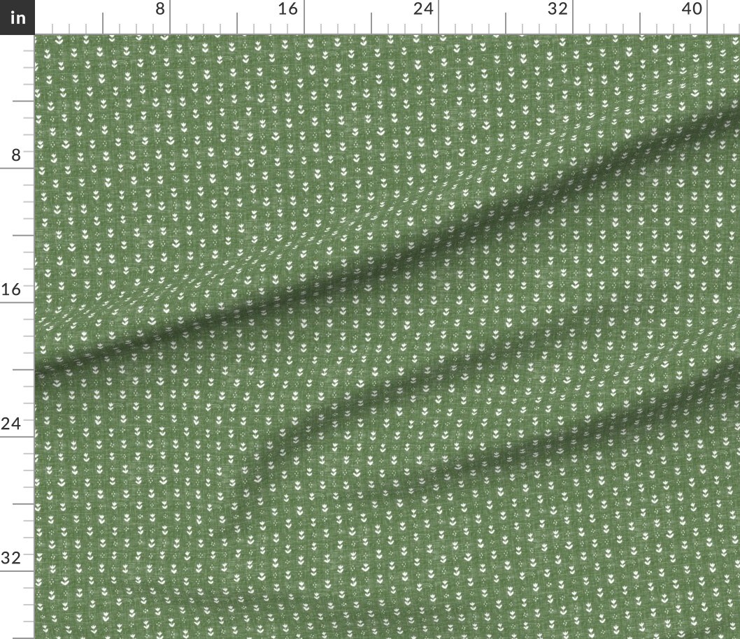 Floral Tulip Small Feminine Dainty Boho Doll House Mini Scale Flowers Green Block Print Flor al Bohemian Custom Printed Fabric by Spoonflower Various Fabrics by the Yard or Fat Quarter 14223883