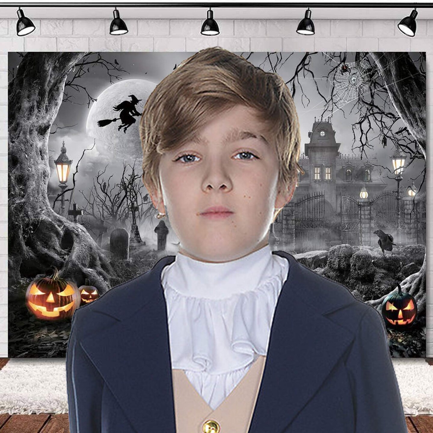 Thomas Jefferson Child Costume with Navy Jacket Tan Vest Brown Pants and Jabot