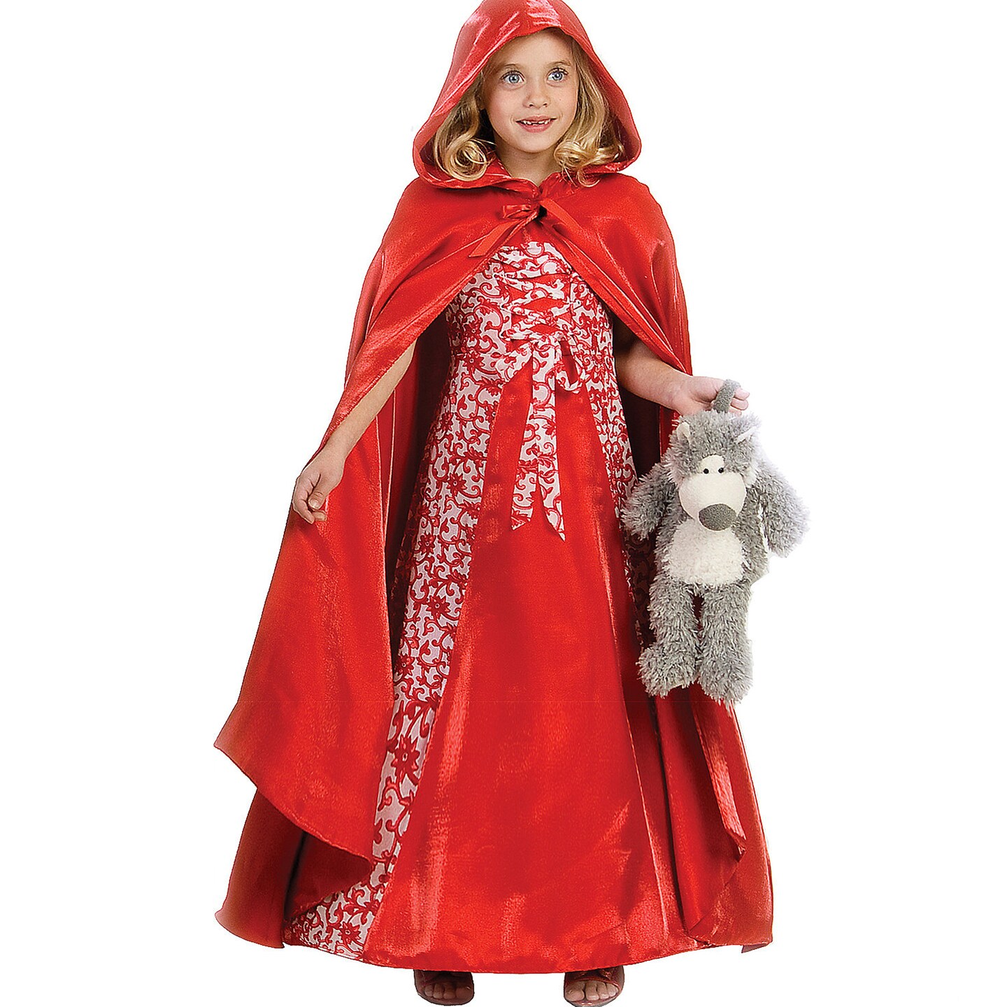 Girls Red Riding Hood Halloween Costume Long Dress with Hooded Cape