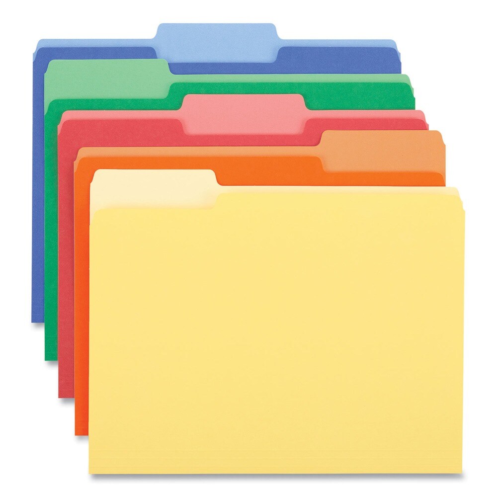 Universal Deluxe Colored 1/3-Cut Top Tab Letter Size File Folders - Assorted (100/Box)