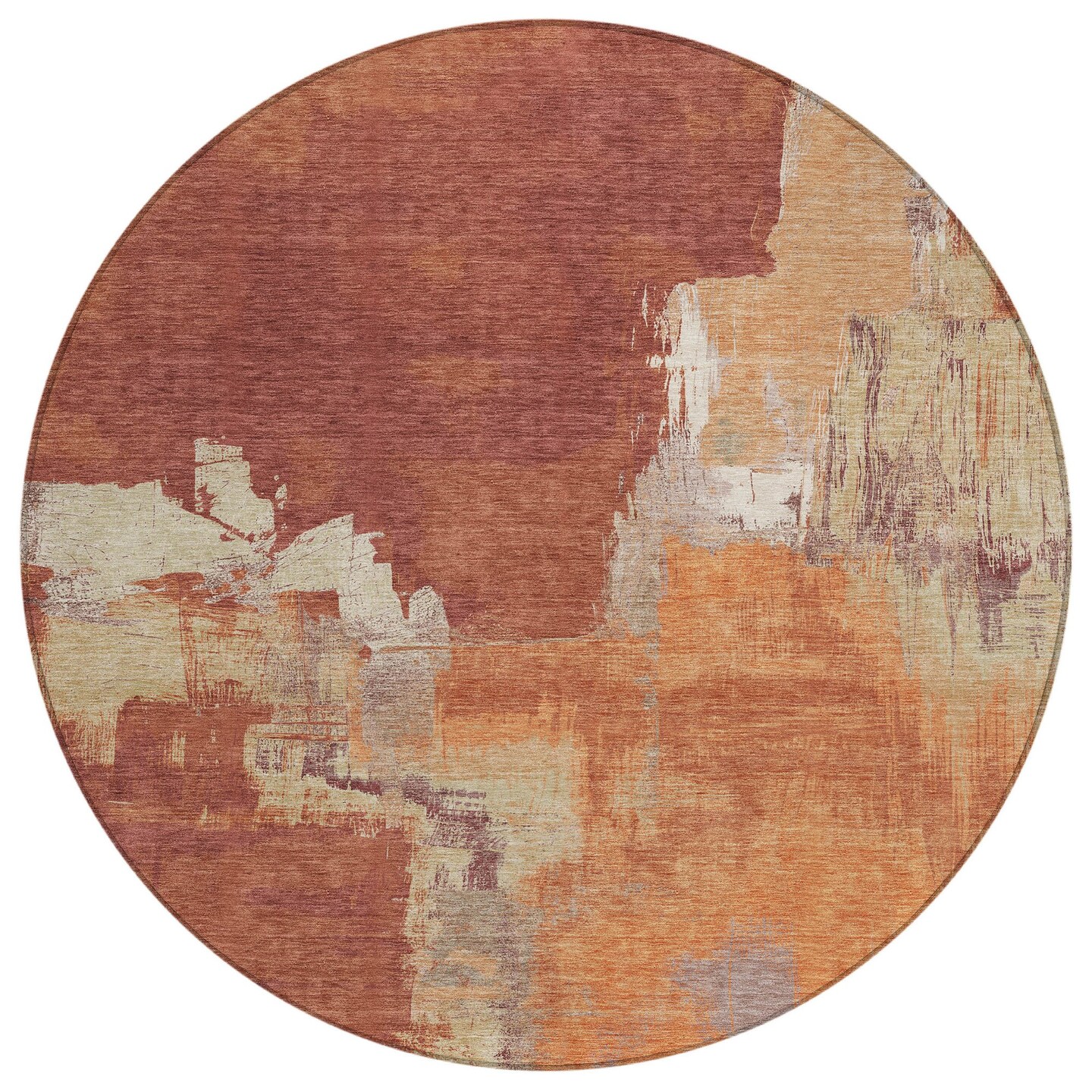 Edge Collections - 8' - Orange - Washable Area Rug Abstract Round for Indoor and Outdoor Use - 1 Piece