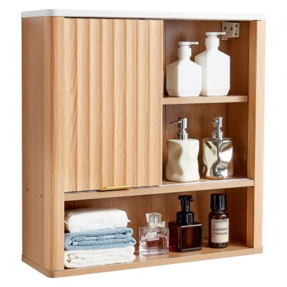Natural Bathroom Cabinet with Hanging Organizer & Adjustable Shelf