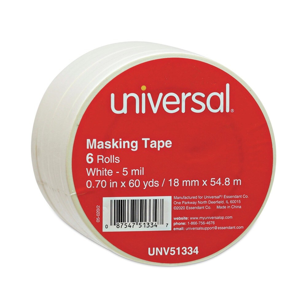 Universal 3 in. Core 18 mm x 54.8 mm Removable General Purpose Masking Tape - Beige (6/Pack)
