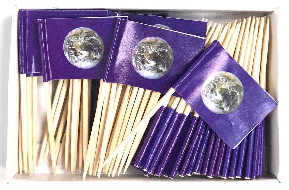 100 Earth Toothpick Flags, 100 Cupcake Flag Toothpicks or Cocktail Picks