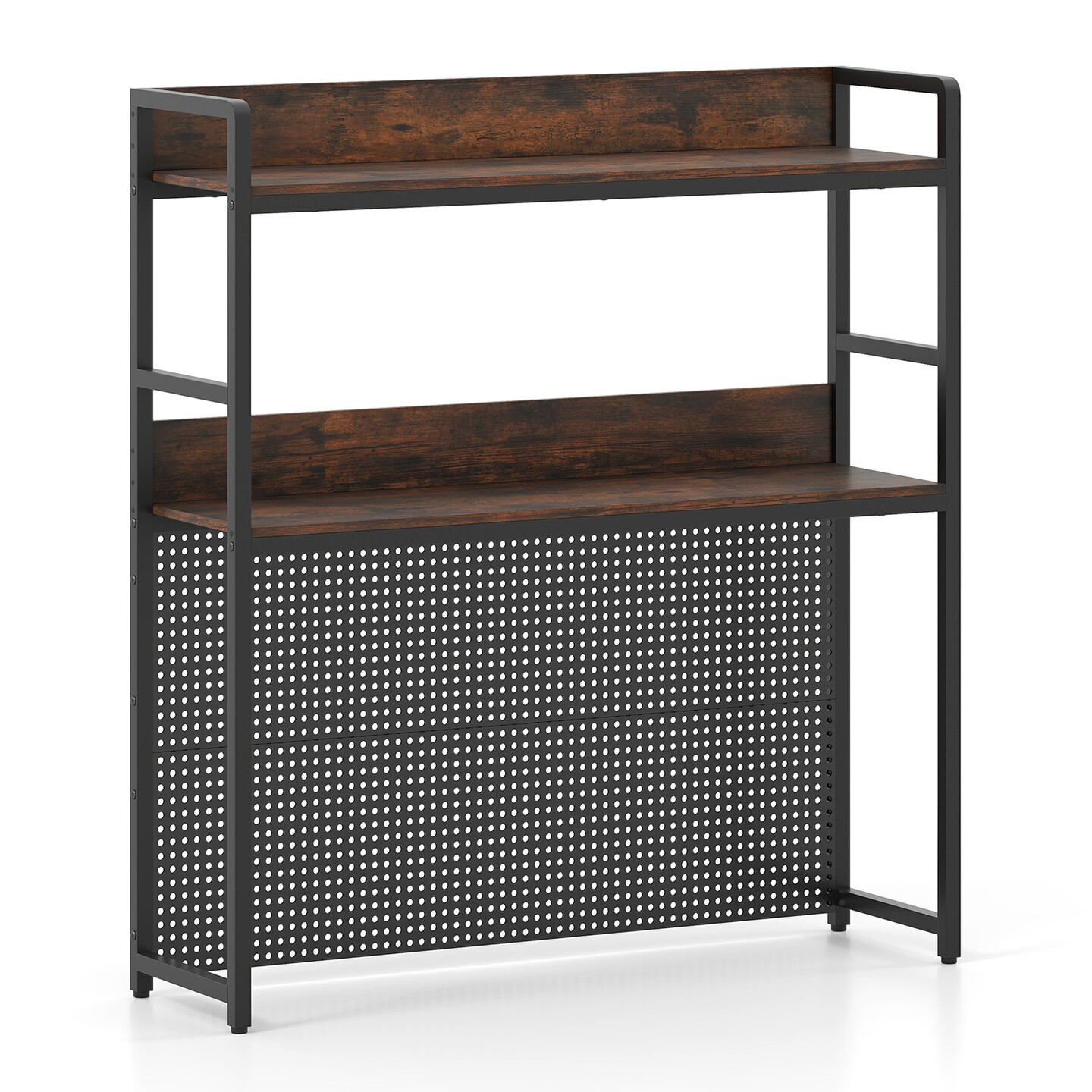 Desktop Organizer Shelf 2-Tier Bookshelf with Pegboard for Monitors