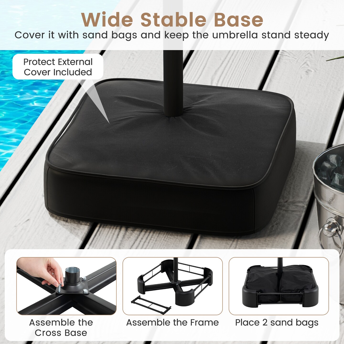 Large Outdoor 15 Feet Umbrella with Double Canopy and Air Vents Strong Metal Frame and Easy Crank