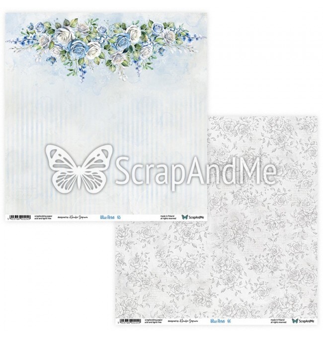 ScrapAndMe “Blue Roses” 12x12 Scrapbook Paper Pack | 5 Double-Sided Sheets | Elegant Blue Floral Designs