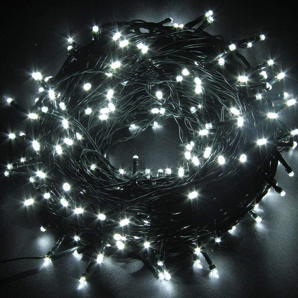 33ft Black Wire Christmas Lights - 100 LED Gothic String Lights with Memory Function & 8 Modes - Waterproof White LED Fairy Lights for Goth Home Decor, Christmas Trees, and Indoor Outdoor Parties