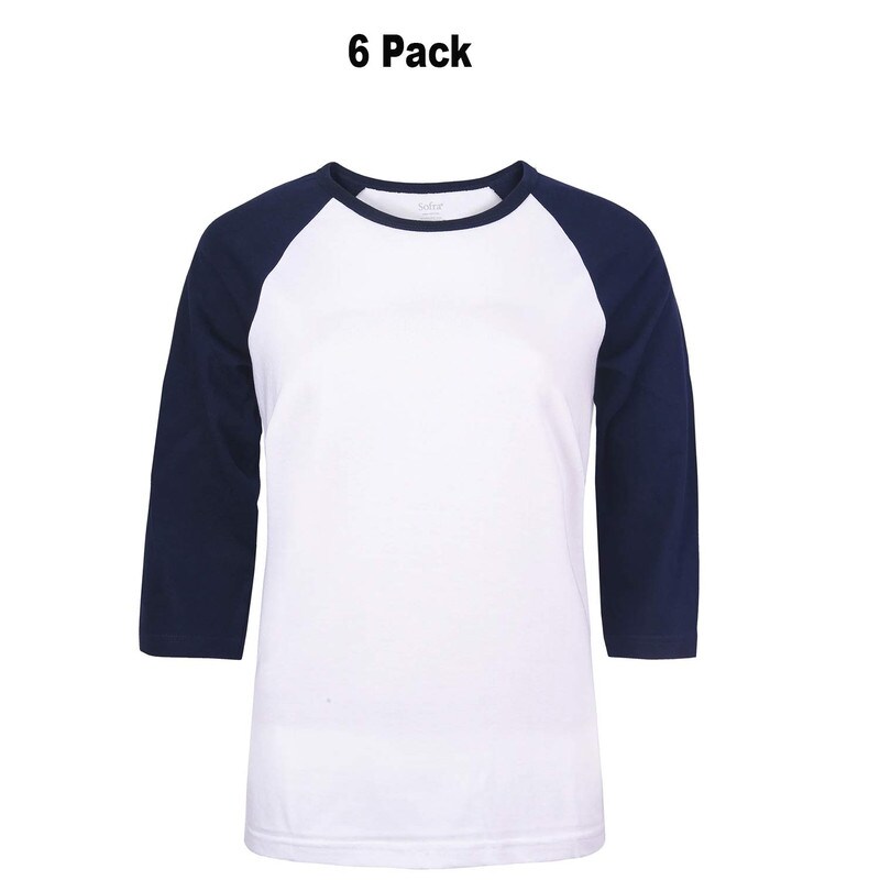 Cottonbell® ladies baseball Three-Quarter Sleeve Vrewneck Tee pack of 6