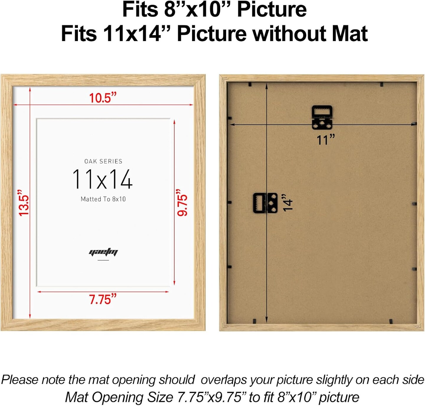 11x14 Oak Wood Picture Frame with Mat for 8x10 Set of 3, Natural Solid Wood 11x14 Frame with Tempered Glass for Wall Gallery &#x26; Home (3 Pack, Oak)