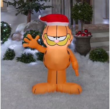 3.5&#x27; Gemmy Airblown Inflatable Christmas Garfield w/ Santa Hat Yard Decoration 883640