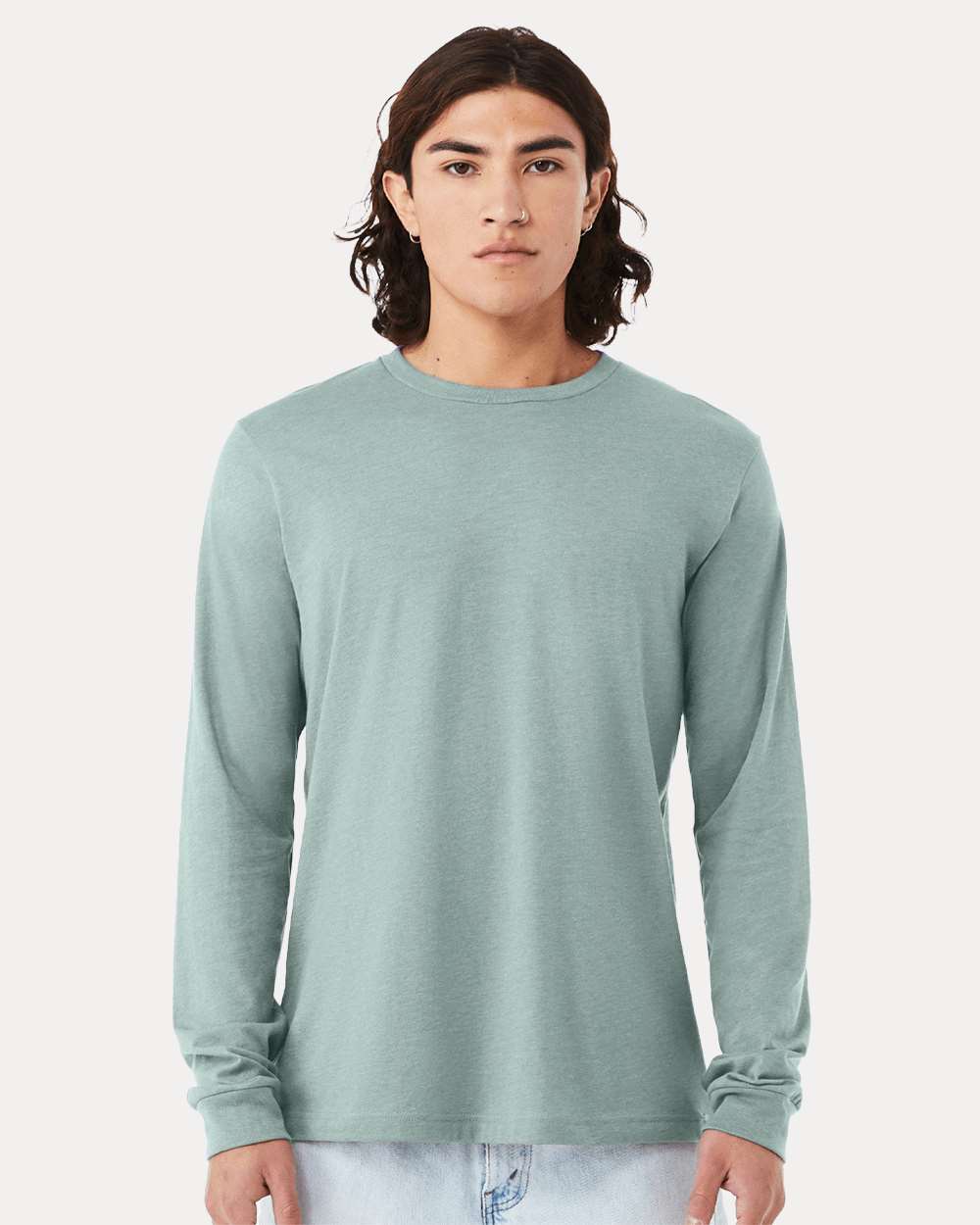 BELLA + CANVA Heather CVC Long Sleeve Crewneck T-Shirt for Layering Style & Custom Print Essential Tee