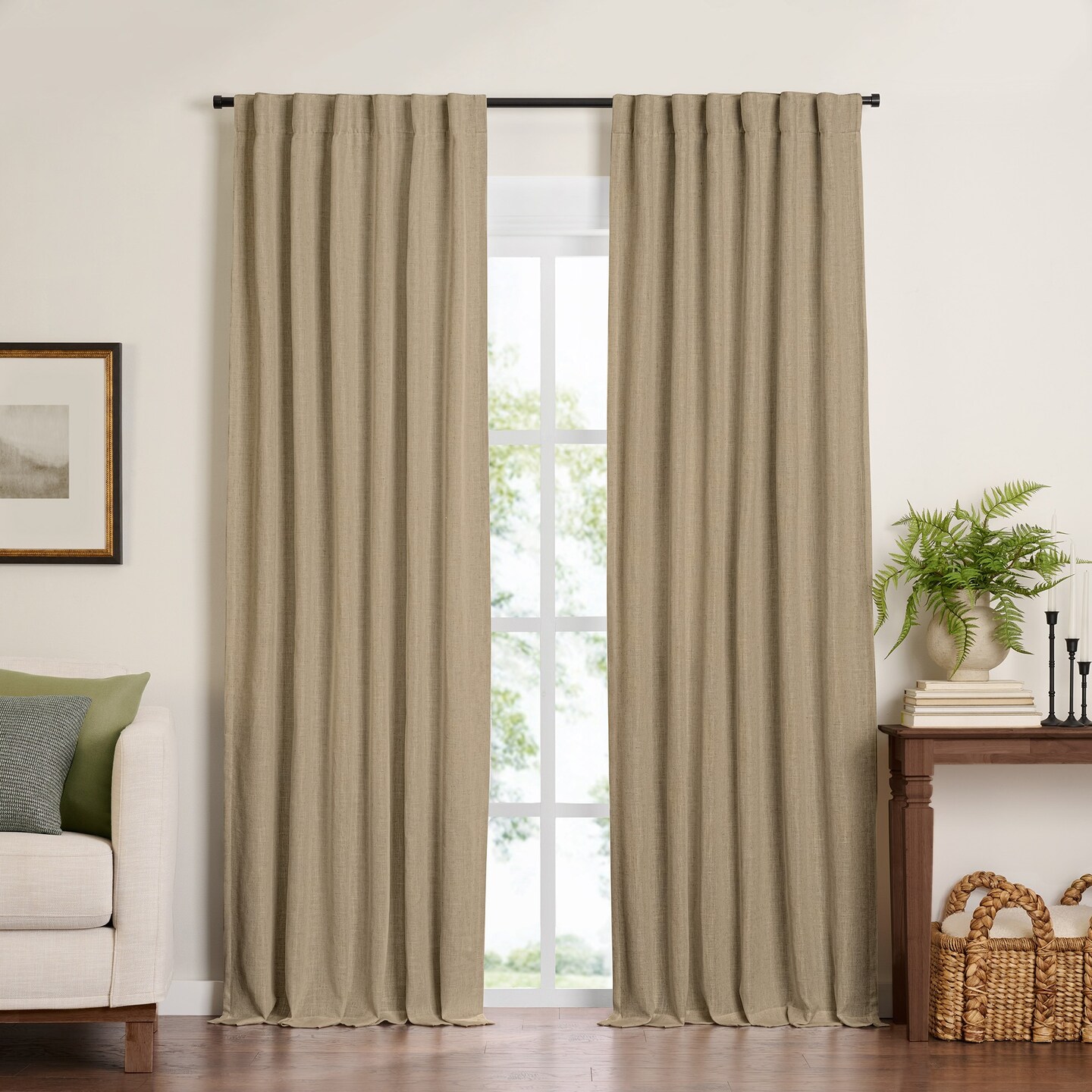 Threadmade Home Harrow Solid Texture Blackout Window Curtain Panel, Linen - 52"W x 95"L