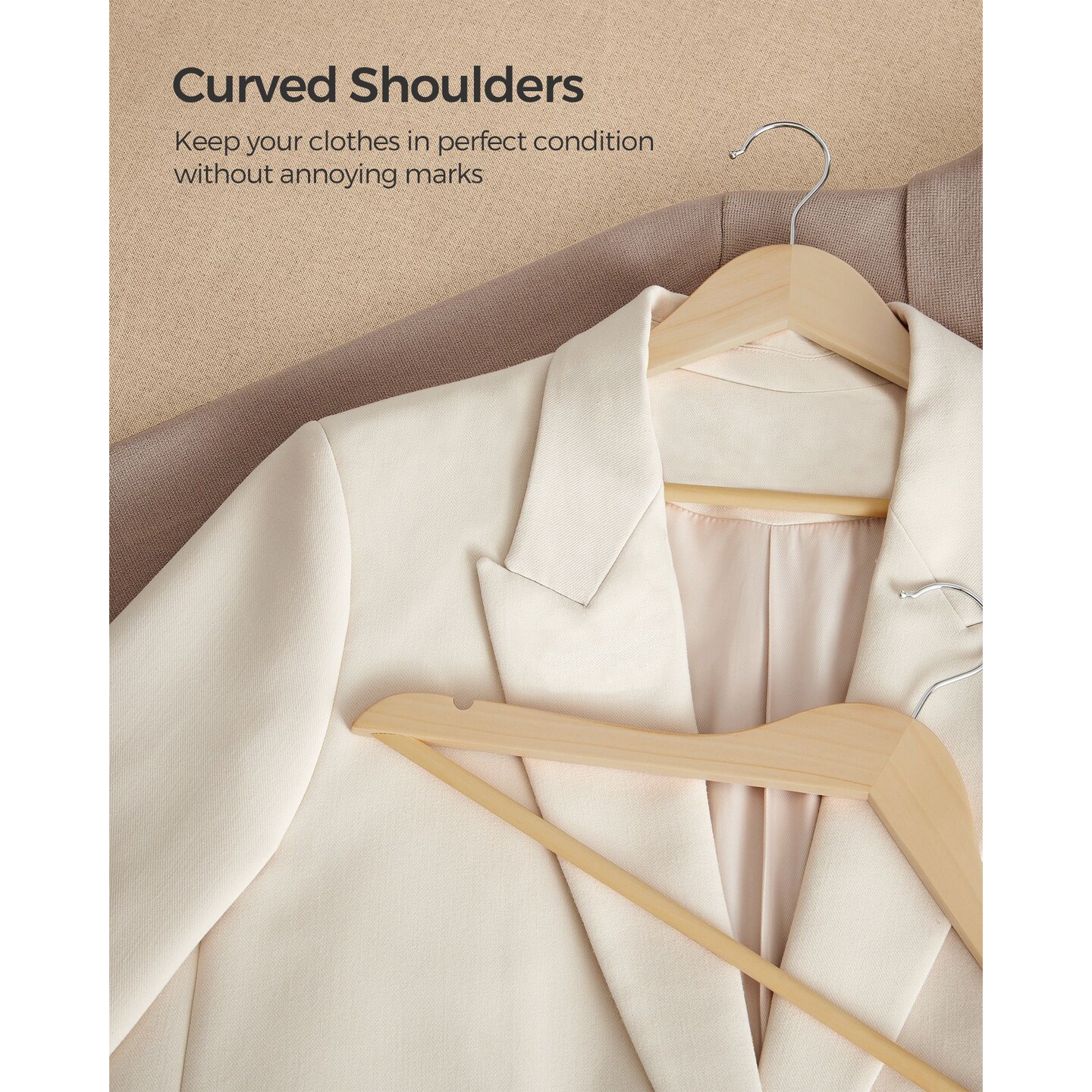 Wooden Coat Hangers Maple Wood Non Slip Clothes Hangers Heavy Duty Natural Beige