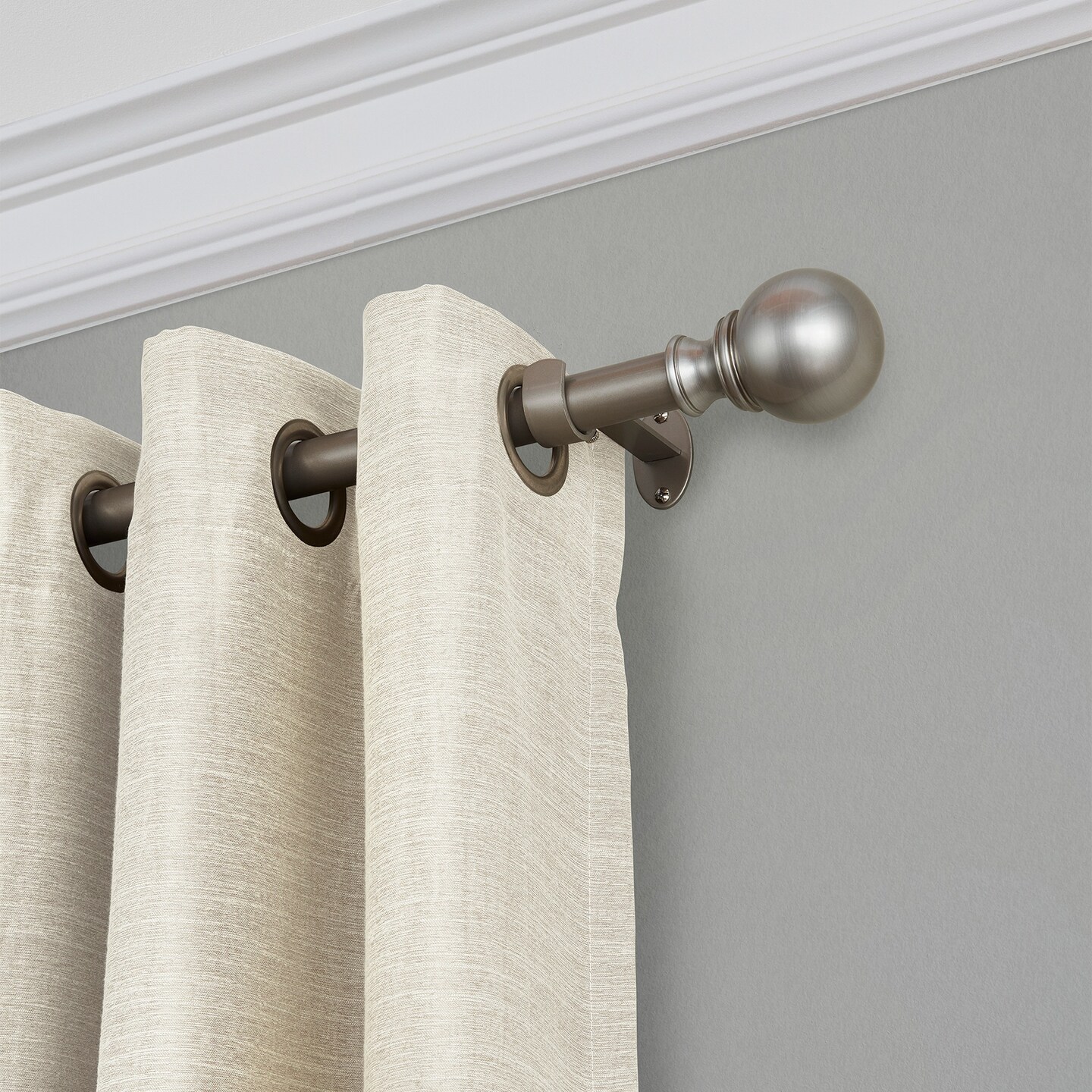 Threadmade Home Cordelia Single Curtain Rod with Globe Ball Finial, Polished Nickel - 48"W x 86"L