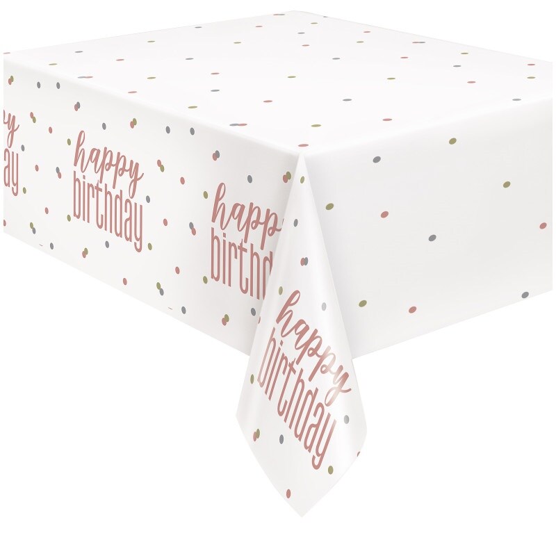 Glitz Rose Gold &#x22;Happy Birthday&#x22; Plastic Table Cover