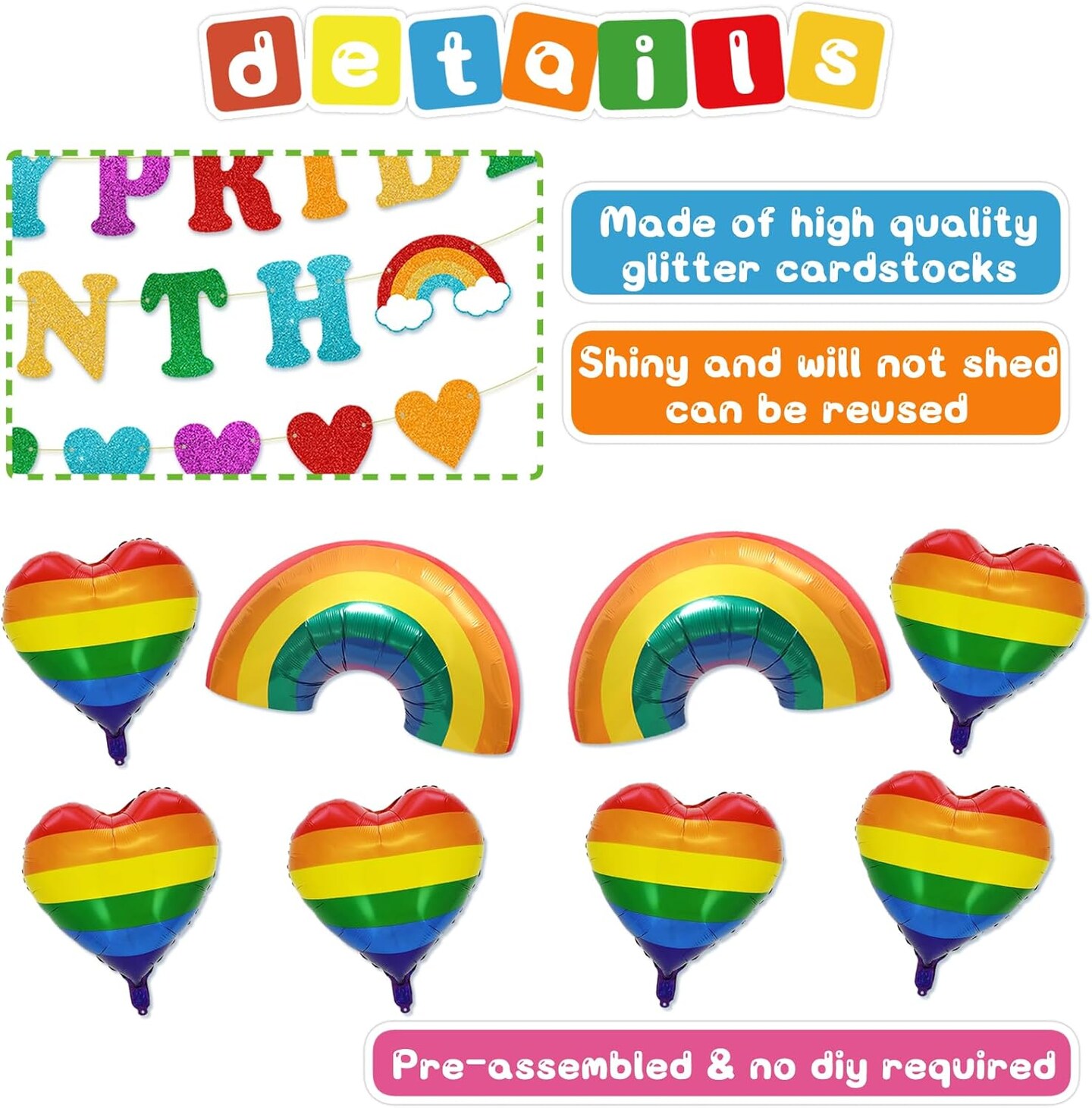 Pride Month Decorations Kit - Banner, Heart Balloons Party Supplies