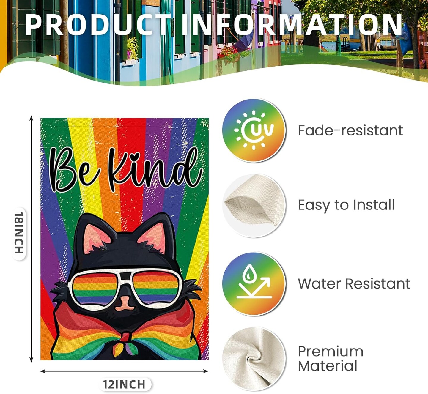 Be Kind Rainbow Pride Garden Flags, 12x18 Inch Double Sided
