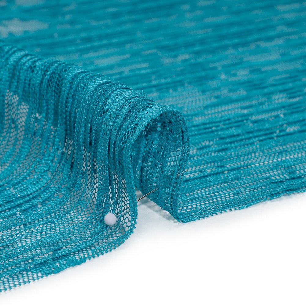 1 Yard Turquoise Floral Plisse Lace Designer Deadstock Polyester Fabric 56 Inch Width