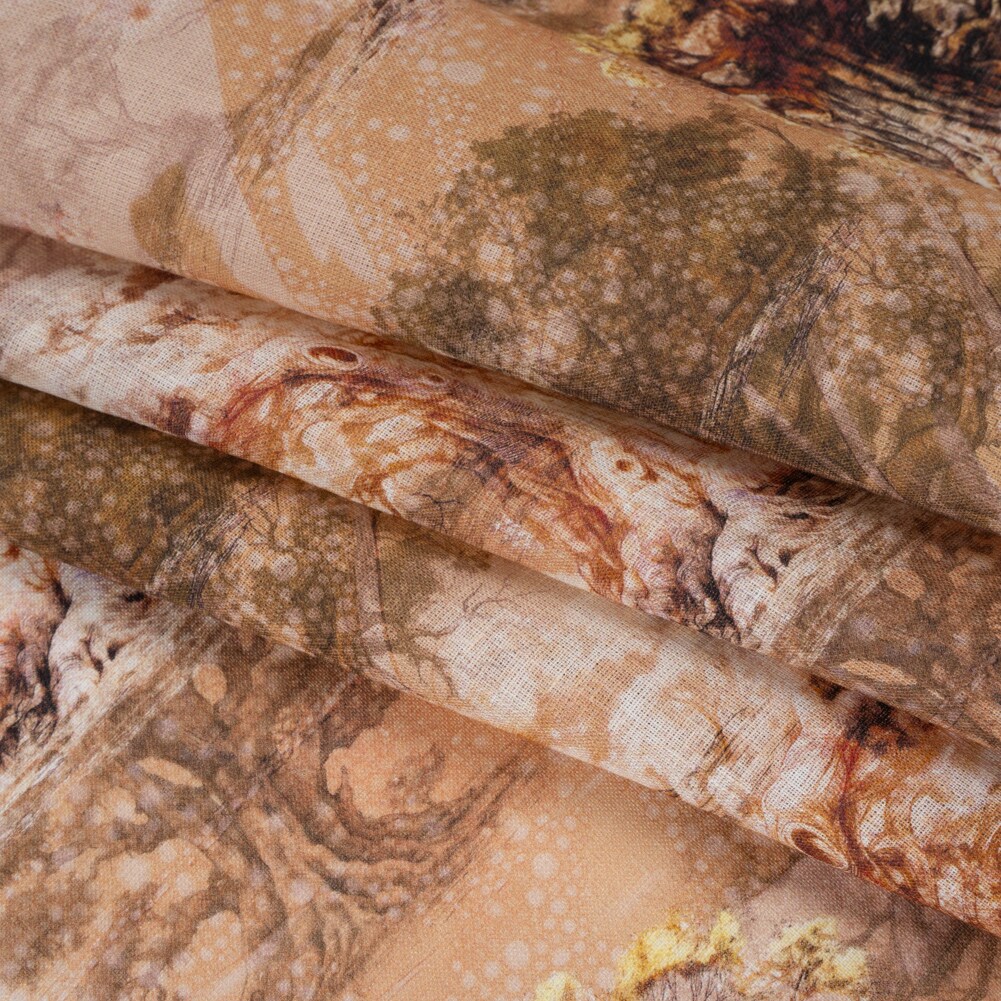 1 Yard Tan and Beige Giant Trees Medium Weight Linen Woven Print