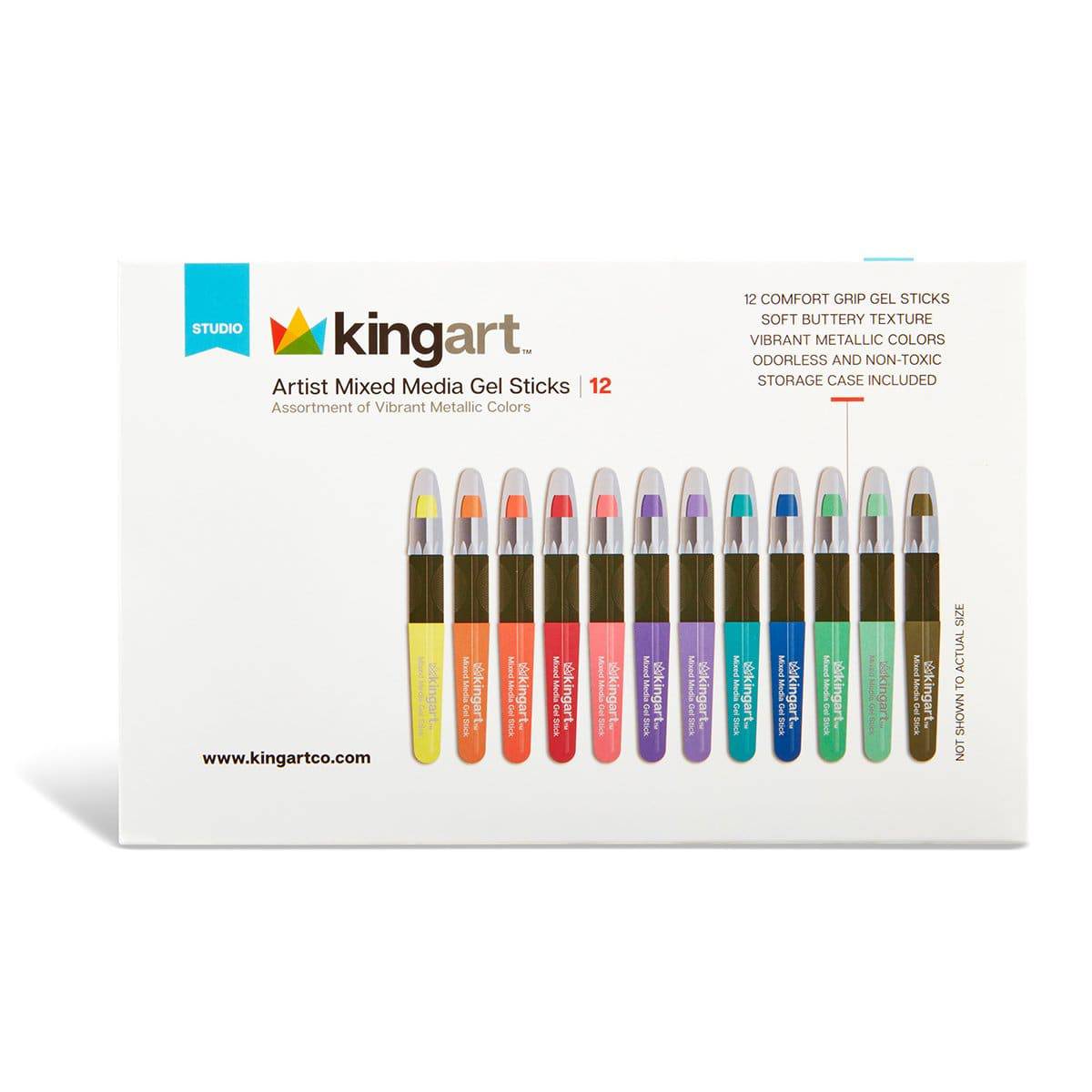 KINGART&#xAE; Gel Stick Mixed Media Crayons, 12 Metallic Colors