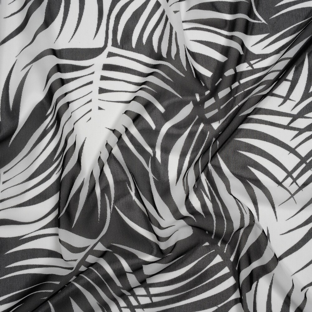 1 Yard Black and White Palm Leaves Stretch Nylon Mesh 57" Width Fabric